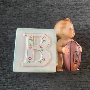 Vintage Relpo Baby Boy with Football Alphabet Block Planter 1950-1960s